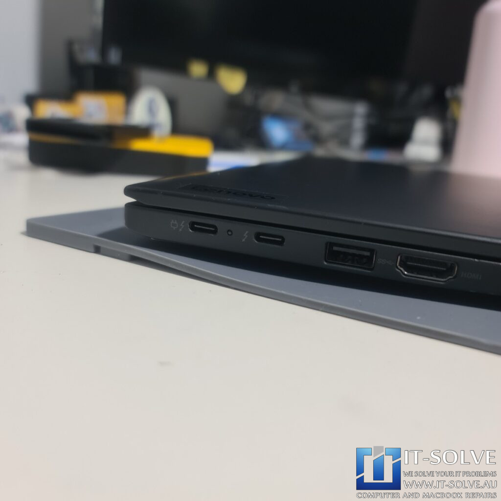 damaged/pushed-in USB-C port on the side of the ThinkPad
