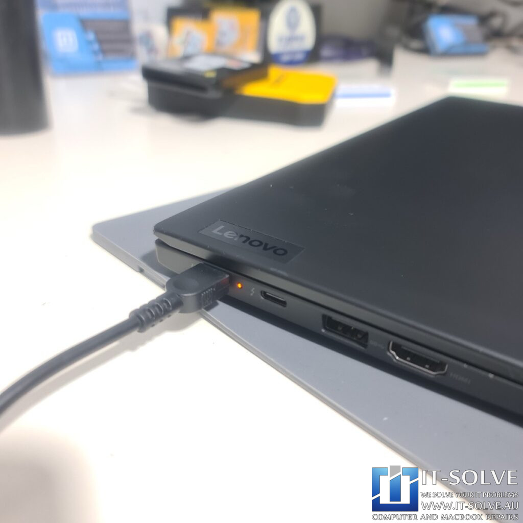 damaged/pushed-in USB-C port on the side of the ThinkPad